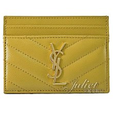 【茱麗葉精品】全新精品 YSL 專櫃商品 423291 MONOGRAM V字紋牛皮卡件夾.芥末黃 現貨