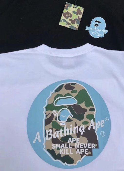 BAPE日本bathing ape 新款20SS迷彩猿人頭衫背圓型logo男女黑白色短袖T恤tee