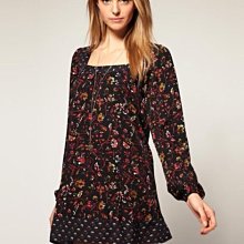 (嫻嫻屋) 英國ASOS新品 Vero ModaPatchwork Smock Dress甜美款印花拼接長袖洋裝 UK8現貨