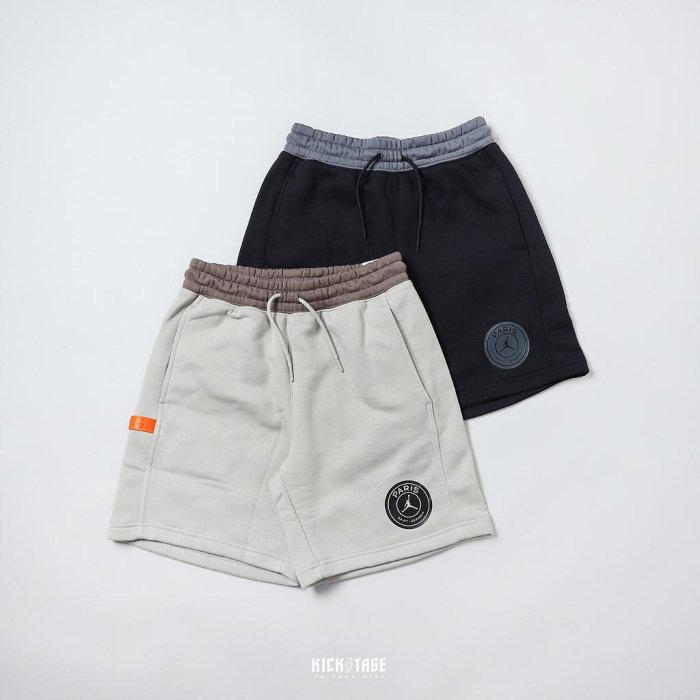 NIKE JORDAN PSG SHORTS 米咖 黑灰 拼色 印花 抽繩 棉 短褲 女款【DZ3270】