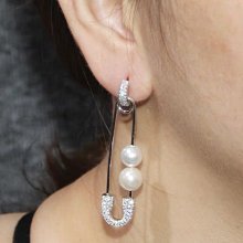 自留款推薦～好質感韓國s925纯银耳環超美珍珠迴紋針造型滿鑽耳環簡約氣質防過敏 三色 實拍 單個880 一對1480
