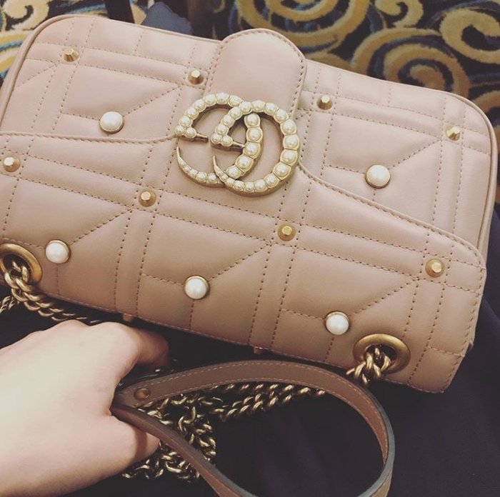 Gucci 443497 GG Marmont matelassé shoulder bag 中型鍊帶肩背包 黑