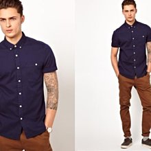 (嫻嫻屋) 英國ASOS 型男深藍色工作短袖襯衫Work Shirt 現貨XS(適合胸圍34-36吋)