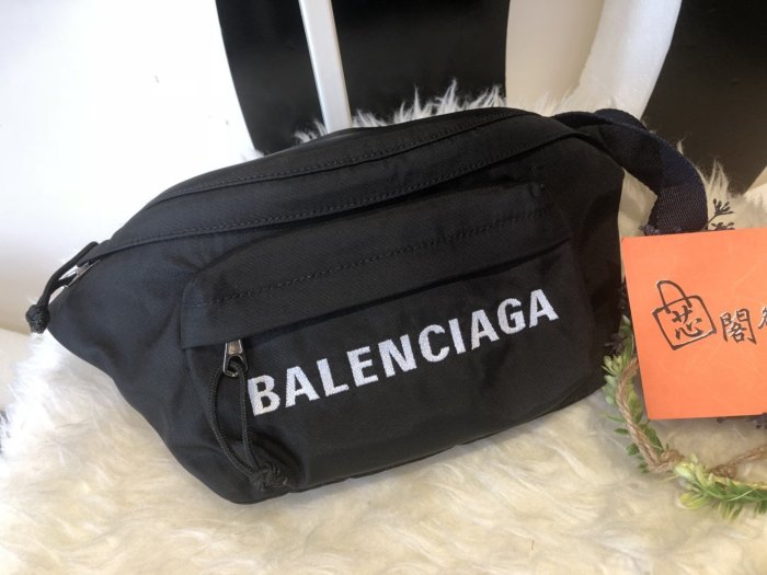 ※芯閣名牌精品店※ BALENCIAGA 巴黎世家 528862 黑色 帆布 前口袋 拉鍊 腰包 胸口包 全新現貨