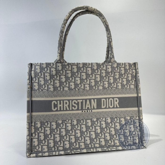 Christian Dior 迪奧 M1296 灰色 老花 BOOK TOTE 中 托特包 手提包 肩背包 單肩包