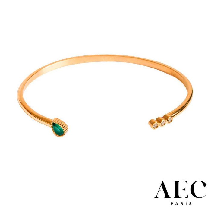 AEC PARIS 巴黎品牌 白鑽綠瑪瑙手環 可調式簡約金手環 BANGLE SITA