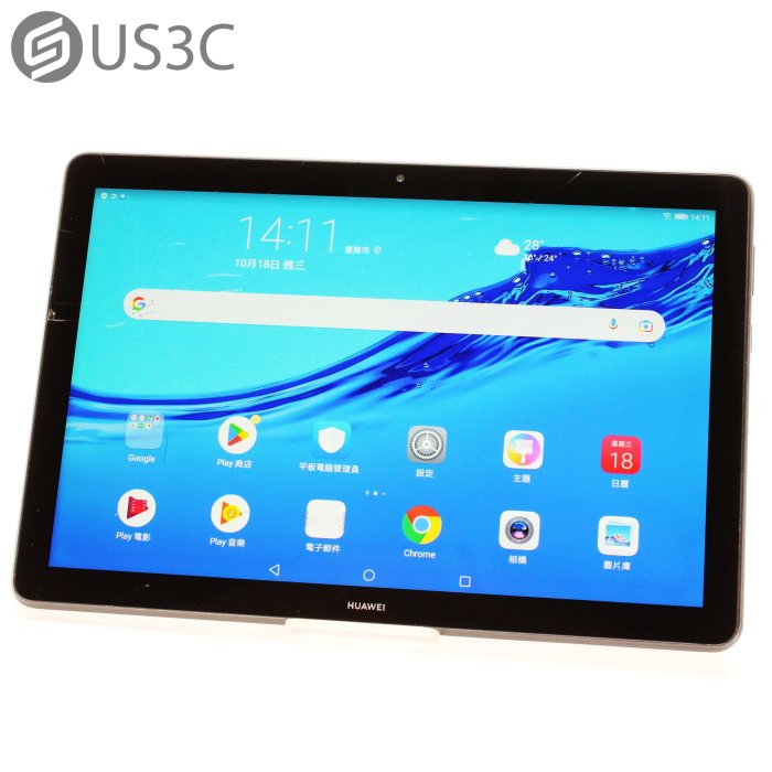 【US3C-台南店】【一元起標】華為 HUAWEI MediaPad T5 3G/32G WiFi 10.1吋 黑色 Histen 3D音效 人臉解鎖  二手平板