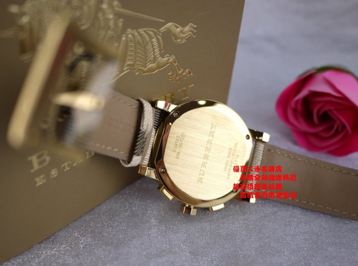 ☆優買二手名牌店☆ BURBERRY 三眼 格紋 日期 圓面 金圈 石英錶 錶 手錶 BU9752 全新 38MM