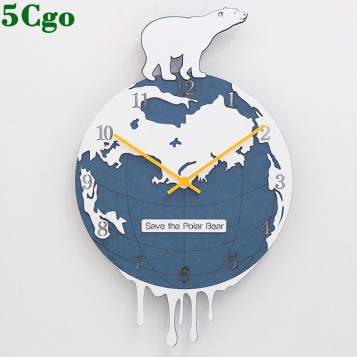 5Cgo【宅神】創意地球印象掛鐘客廳現代個性北極熊藝術潮流時鍾卡通靜音臥室石英鐘錶t565064087894