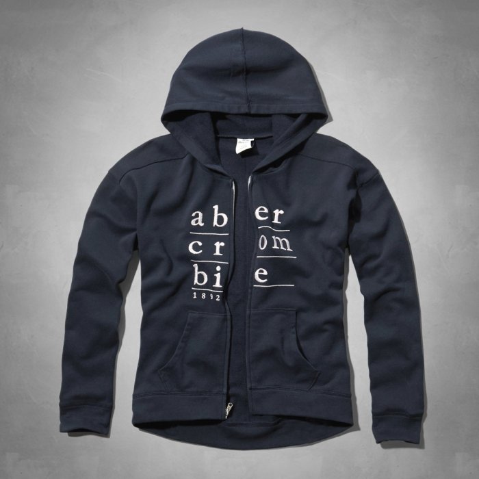 Maple麋鹿小舖 abercrombie&fitch ＊ a&f 女孩款深藍電繡連帽外套 ＊ ( 現貨XL號 )