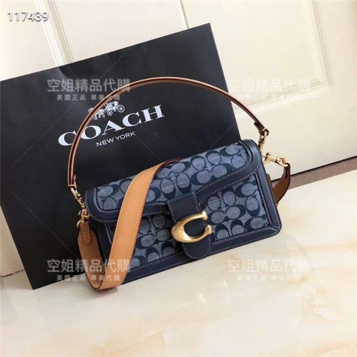 空姐代購 coach 3700 熱賣新款 牛仔布 香布雷系列 單肩斜挎 手挽包 Tabby手袋 酒神包 翻蓋女包 附購證