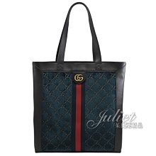 【茱麗葉精品】全新精品 GUCCI 專櫃商品 523781 天鵝絨電繡雙G拼接肩背托特包.黑/墨綠 現貨