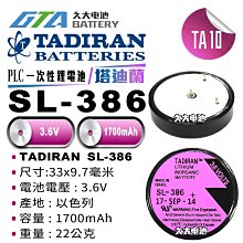 ✚久大電池❚ TADIRAN SL-386 SL386 3.6V 1/6D 1.7Ah 一次性鋰電 【工控電池】TA10