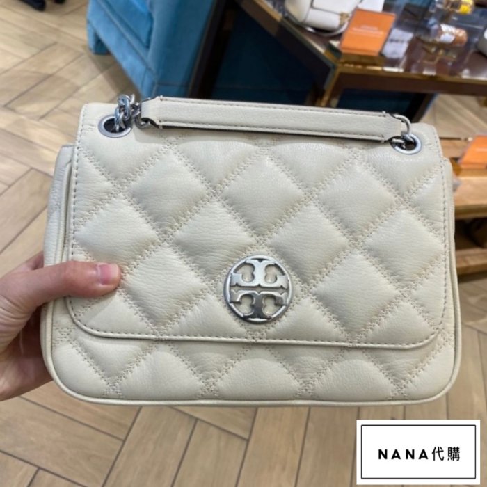 NaNa代購 Tory Burch TB 湯麗柏琦新款Willa羊皮菱格女士鏈條包 單肩斜跨手提包 附購證