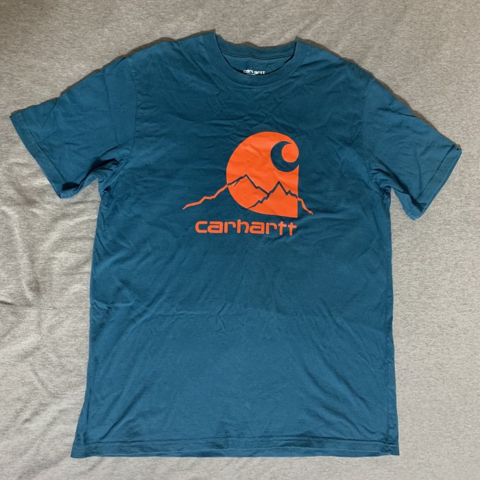 L號] Carhartt WIP Outdoor C Label T-Shirt 山脈LOGO 短T 藍橘色二手