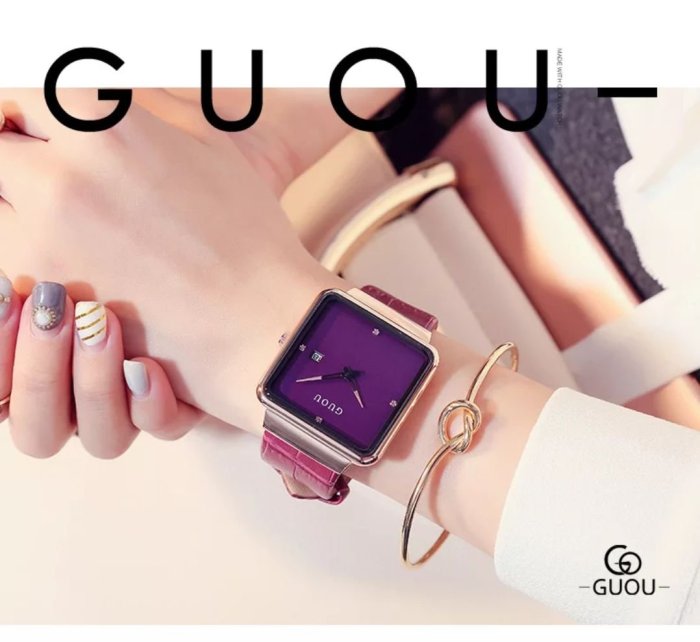 2018正品新款香港古歐女士矽膠手錶運動時尚方形表女中性簡約時尚女錶