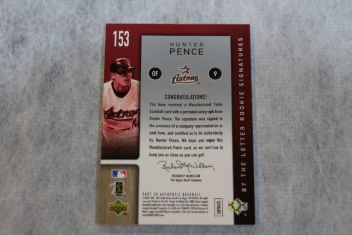 太空人球星~Hunter Pence~2007 SP Authentic RC 限量75張亮面新人Patch簽名卡