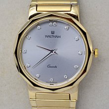 《寶萊精品》WALTHAM 華生金白圓型石英男子錶