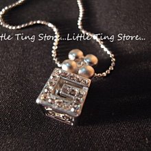 Little Ting Store 衝浪型男潘瑋柏.周杰倫 閃亮水晶鑽G鏤空方塊造型銀色項鍊