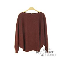 My Closet 二手名牌 Hermes 暗紅咖啡色 100% Cashmere 一字領 蝴蝶袖針織上衣