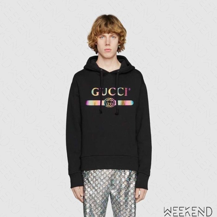 【WEEKEND】 GUCCI 彩色Logo 衛衣 大學T 帽T 連帽 黑色 19春夏 ‎‎‎475374