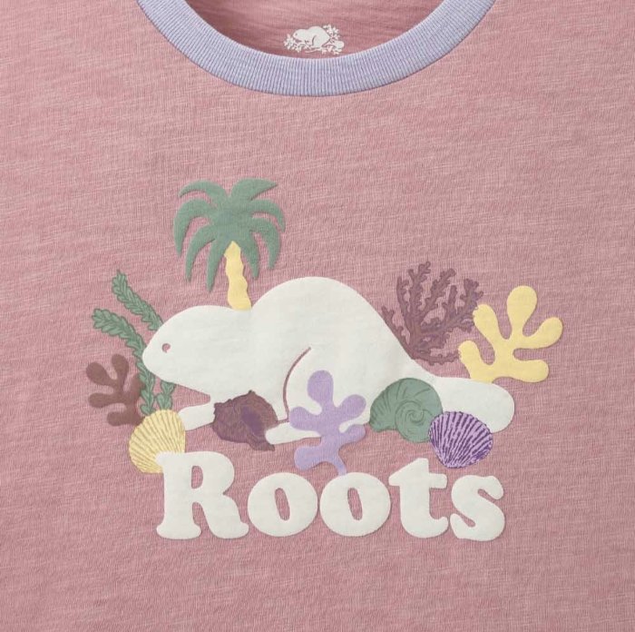 [RS代購 Roots專櫃全新正品優惠]Roots小童-海洋生活家 珊瑚貝殼海狸有機竹節棉寬短版短袖T恤 滿額贈送袋子
