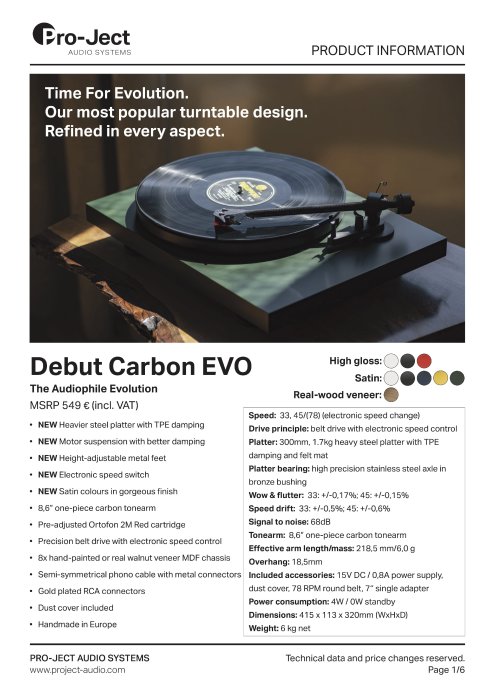 [ 沐耳 ] Pro-Ject 黑膠唱盤 Debut Carbon EVO 胡桃木（公司貨/現貨）（Ortofon 2M Red唱頭 ）