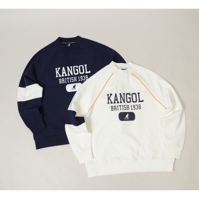 帝安諾-實體店面 KANGOL 袋鼠 英國 美式復古 LOGO 白色 藍色 落肩 大學T 男女款 62551003