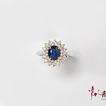 ＊奢華大道國際精品＊【J0982】1.73CT 天然藍寶石璀璨花朵白K鑽戒 11號