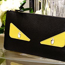 Fendi 8M03415 zip card holder 摩摩水晶眼小型拉鍊夾 黑/黃 現貨