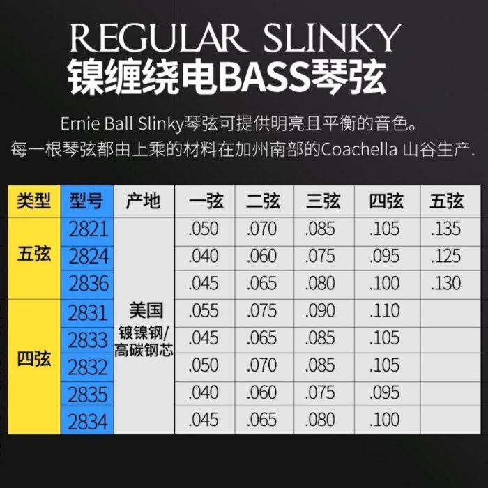 Ernie Ball 4/5弦 四/五弦EB鎳鋼電貝司套弦貝斯弦BASS琴弦國產-主推款