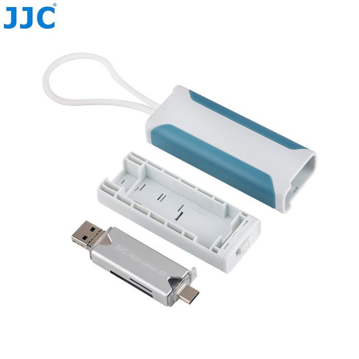 JJC 記憶卡收納盒 帶 USB 3.0 Type C 高速讀卡機 SD TF Micro SD Nano SIM 卡