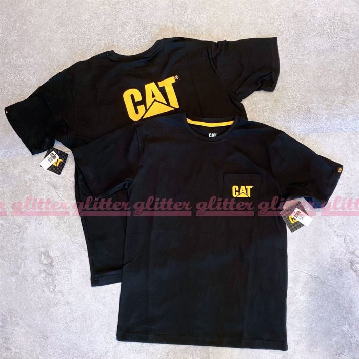 glitter。Caterpillar Cat Logo Pocket 口袋 黑色 T恤 美國工裝老牌 卡特