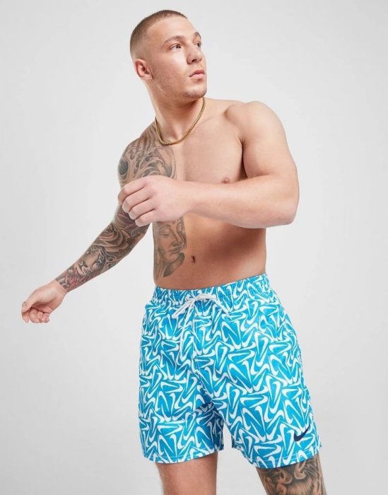 南 現 Nike All Over Print Swim 滿版小勾勾  藍色短褲 休閒 海灘褲 泳褲 衝浪褲