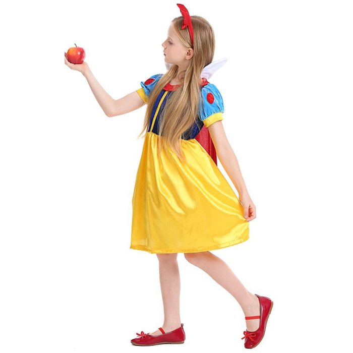 白雪公主禮服兒童毛絨紅披肩cosplay童話故事寶寶女孩派對連身裙