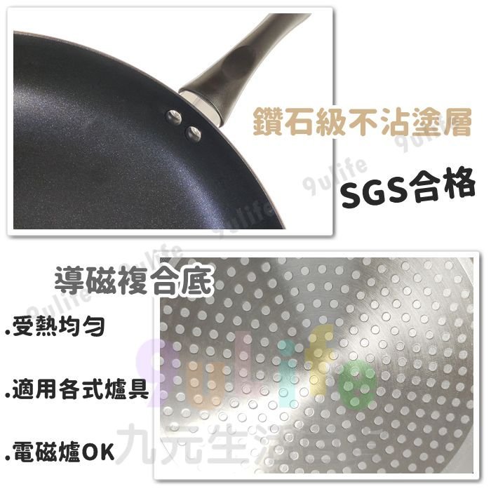 【九元生活百貨】9uLife 不沾深型炒鍋/30cm K0651 鑽石級不沾塗層 SGS合格 電磁爐可 平底炒鍋