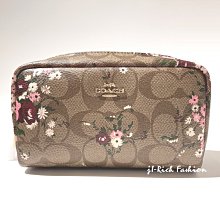 就愛精品店❤️ COACH 卡其色花朵圖樣PVC材質化妝包(大)  # C3720