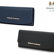 【寧寧精品】Kinloch Anderson 金安德森 原廠授權台中專賣店【防刮十字紋兩摺女用長皮夾 黑/藍】750-3