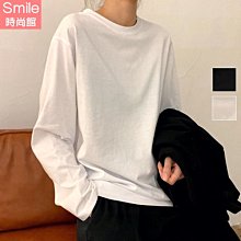 【V3633】SMILE-簡約秋搭．純色圓領寬鬆長袖上衣