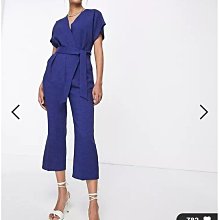 (嫻嫻屋) 英國ASOS-Closet 優雅時尚名媛藍色交叉V領和服寬袖長褲連身褲EH23