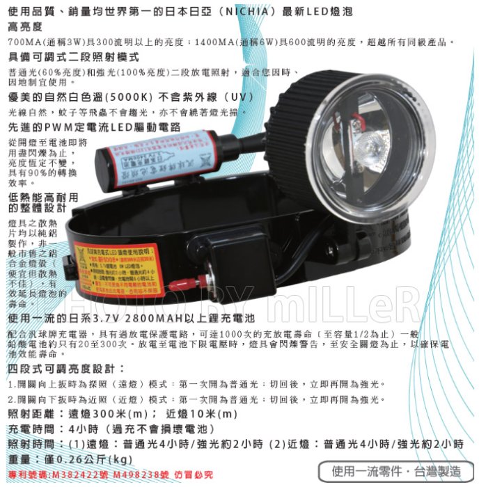 【含稅-可統編】頭燈 汎球牌 6D08 LED3W/6W 充電式 探照/近照型態 頭燈 長距離 照射距離300米