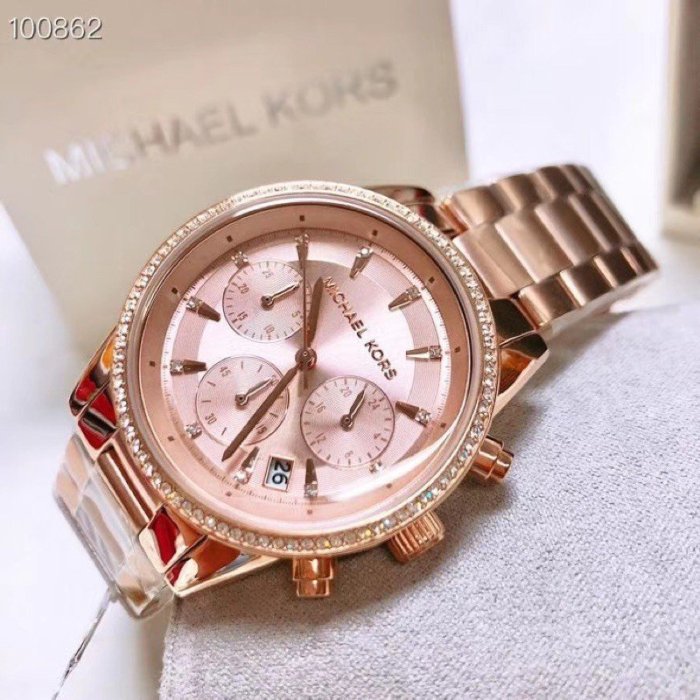 熱銷特惠 MICHAEL KORS 三眼計時-石英鑲鑽女錶MK6357明星同款 大牌手錶 經典爆款