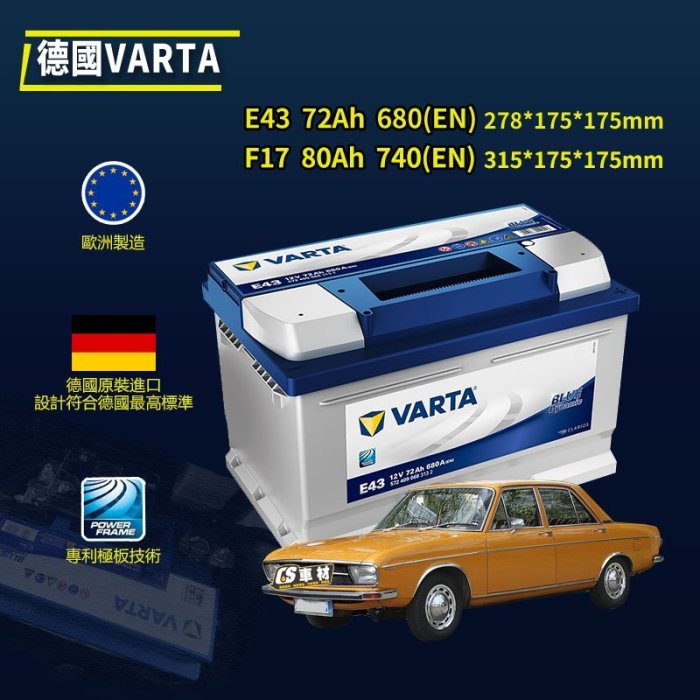 CS車材 - VARTA 華達電池 AUDI 奧迪 100 (4A2/C4) 91-94年 非韓製 代客安裝