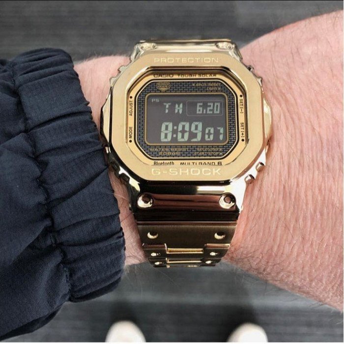 熱銷# &【限時特價】實拍 CASIO 卡西歐手錶 G-SHOCK GMW-B5000D-1A 鋼帶 金色 銀色 男士高品質手錶