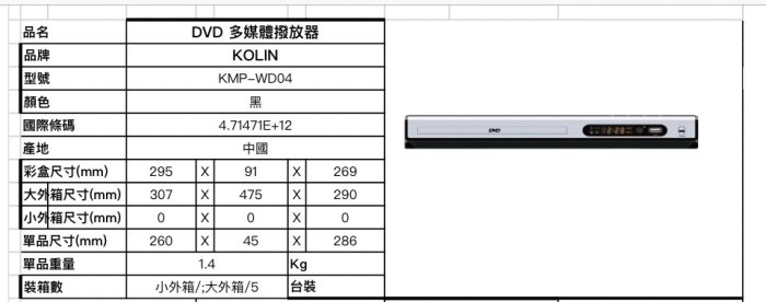 全新現貨保固 WONDER 旺德 KMP-WD04 DVD多媒體播放器