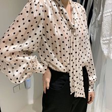 澳洲單 新款 輕奢華麗 飄帶蝴蝶結 復古圓點 寬鬆廓型 宮廷風泡泡袖 高質感罩衫襯衫 (P1153)