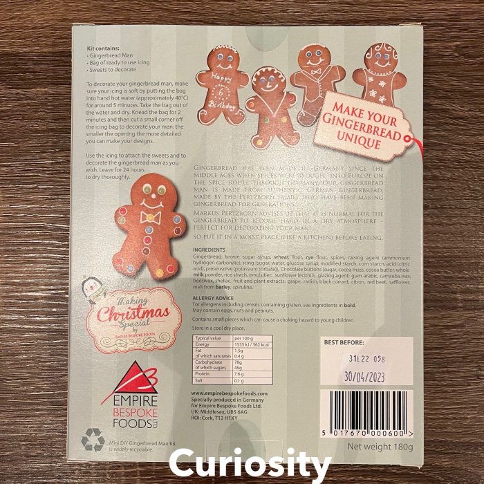 【Curiosity】限量商品！英國 迷你薑餅人餅乾 DIY套裝組 180g 交換禮物 耶誕禮物 $600↘$439