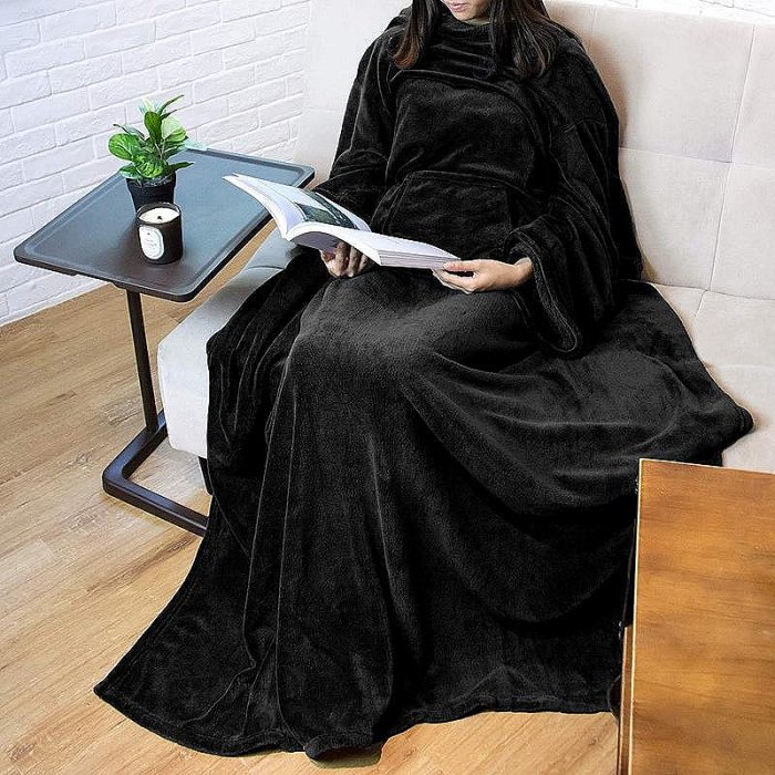 TV電視毯子大口袋多功能可穿懶人袖毯抗靜電法蘭絨毛毯