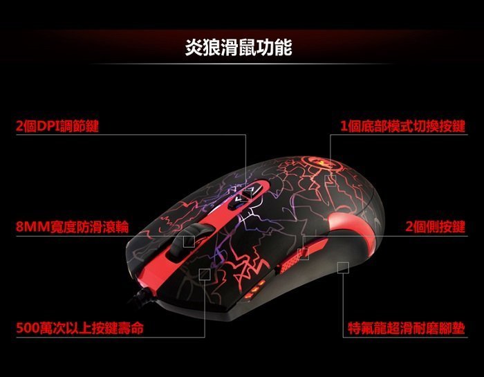 【滑鼠】REDRAGON LAVAWOLF 紅龍-炎狼 光學電競滑鼠 3500DPI 歐姆龍遊戲微動『高雄程傑電腦』