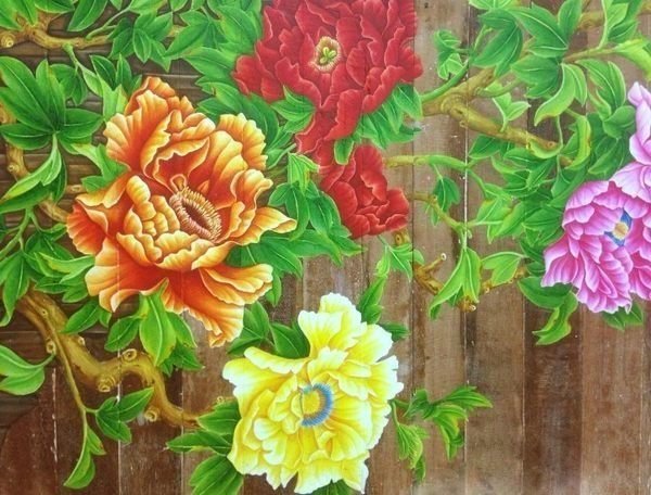 【ZEN CASA】工筆花卉畫*牡丹花*拆屋木板畫壓克立油畫*花卉家飾品掛畫